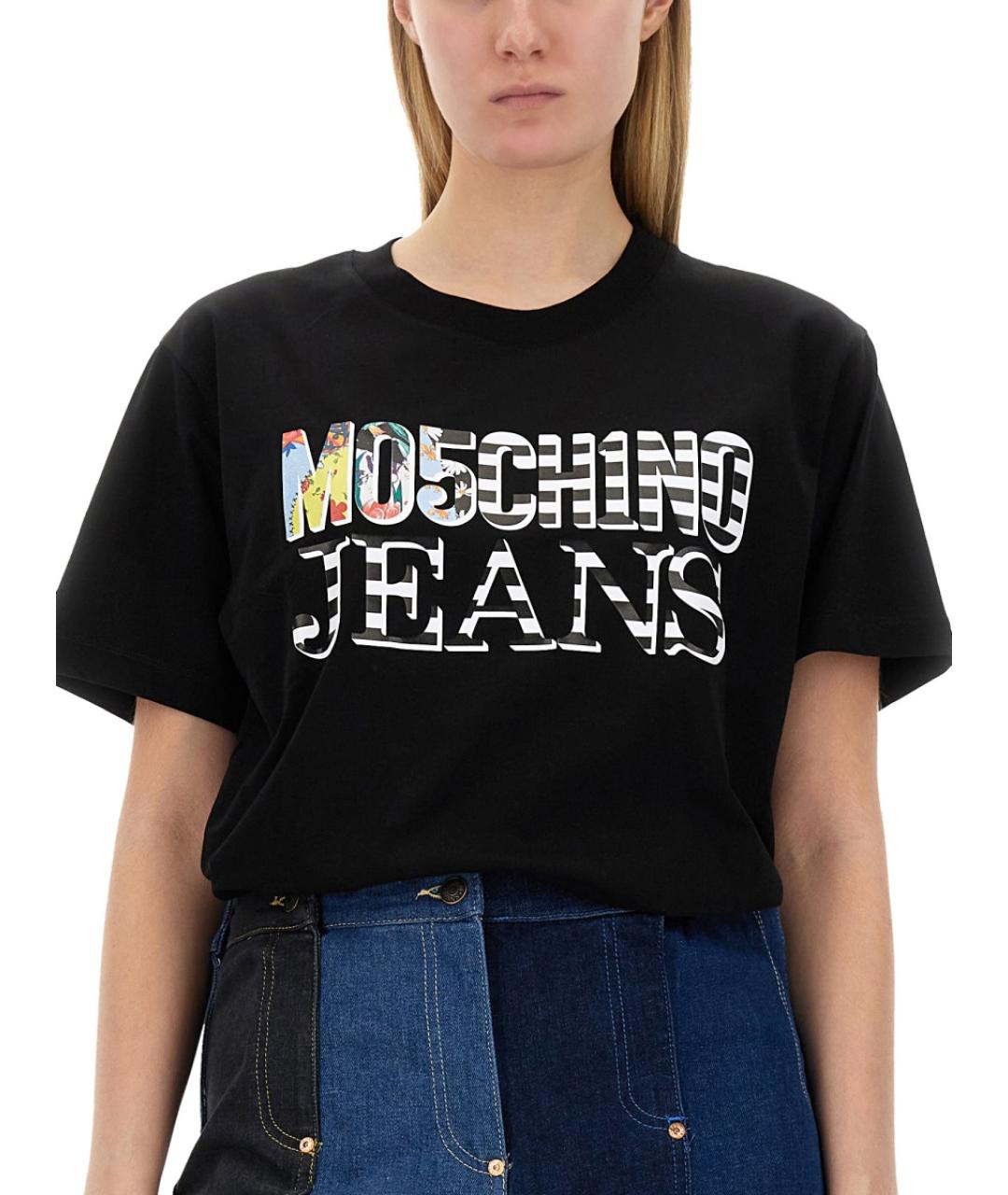 MOSCHINO JEANS Черная полиэстеровая футболка, фото 4