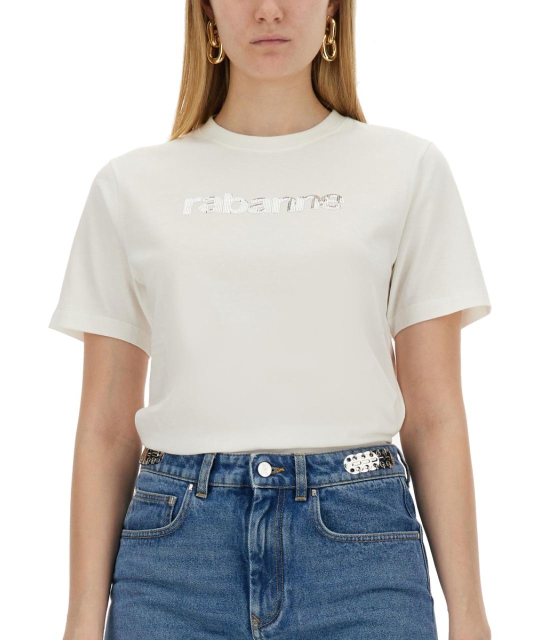 PACO RABANNE Белая хлопковая футболка, фото 4