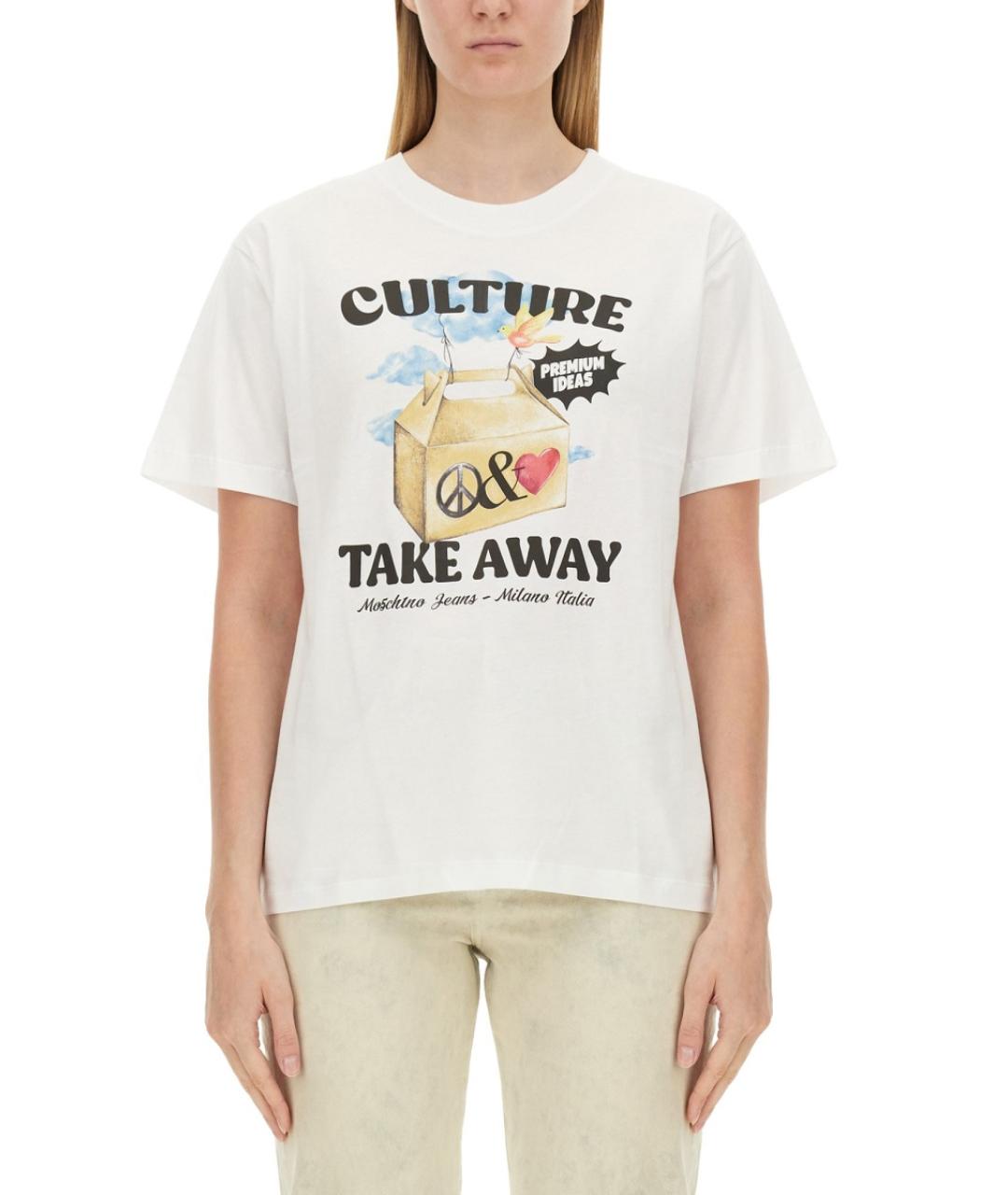 MOSCHINO JEANS Белая хлопковая футболка, фото 2