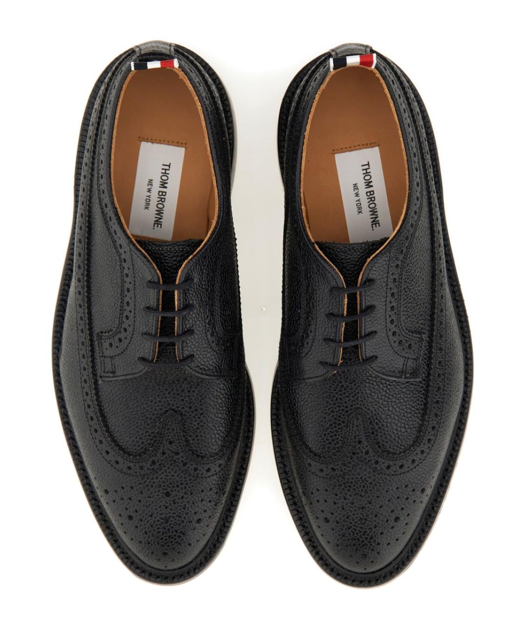 THOM BROWNE Черные кожаные низкие ботинки, фото 6