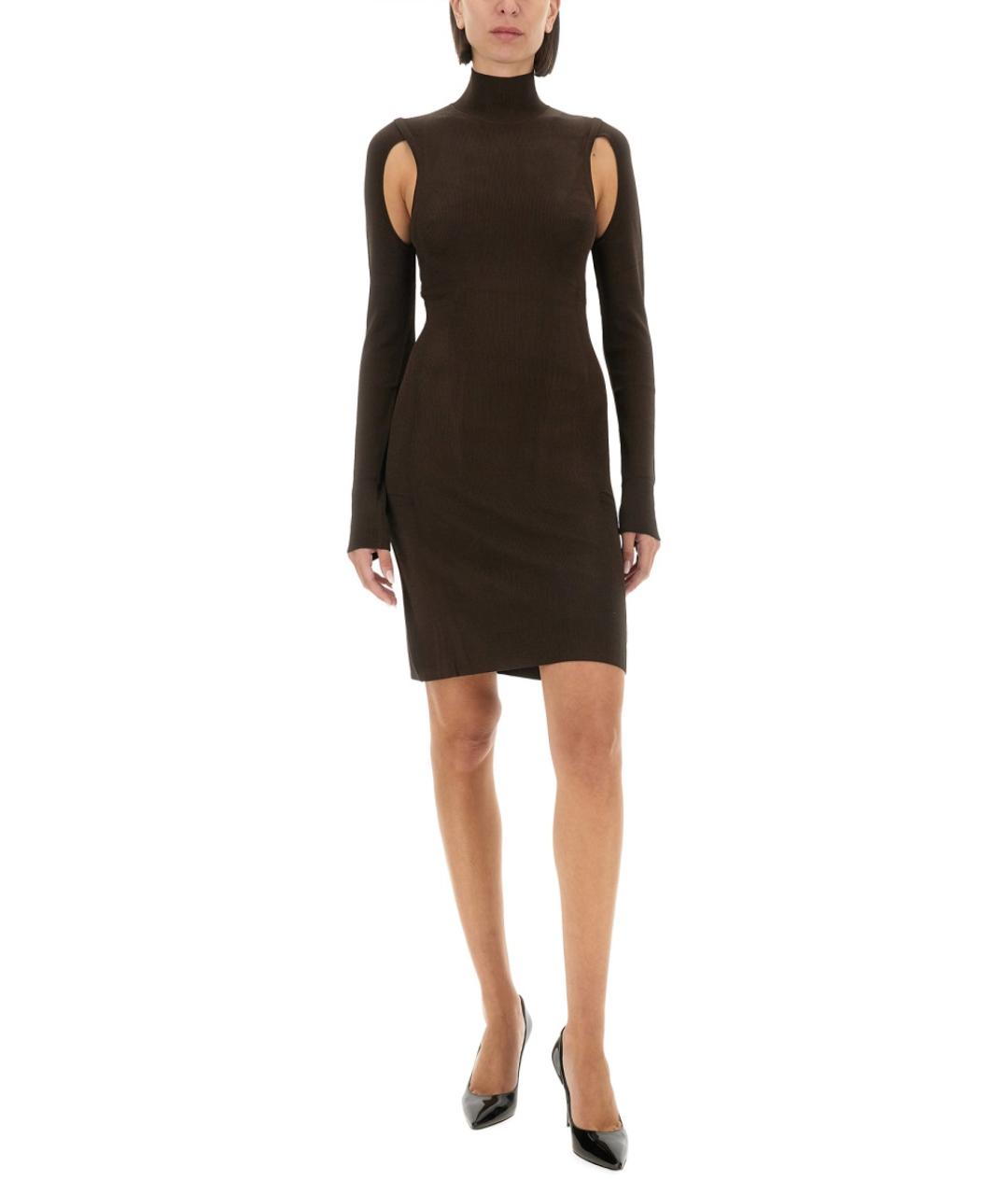 HELMUT LANG Коричневое вискозное повседневное платье, фото 2