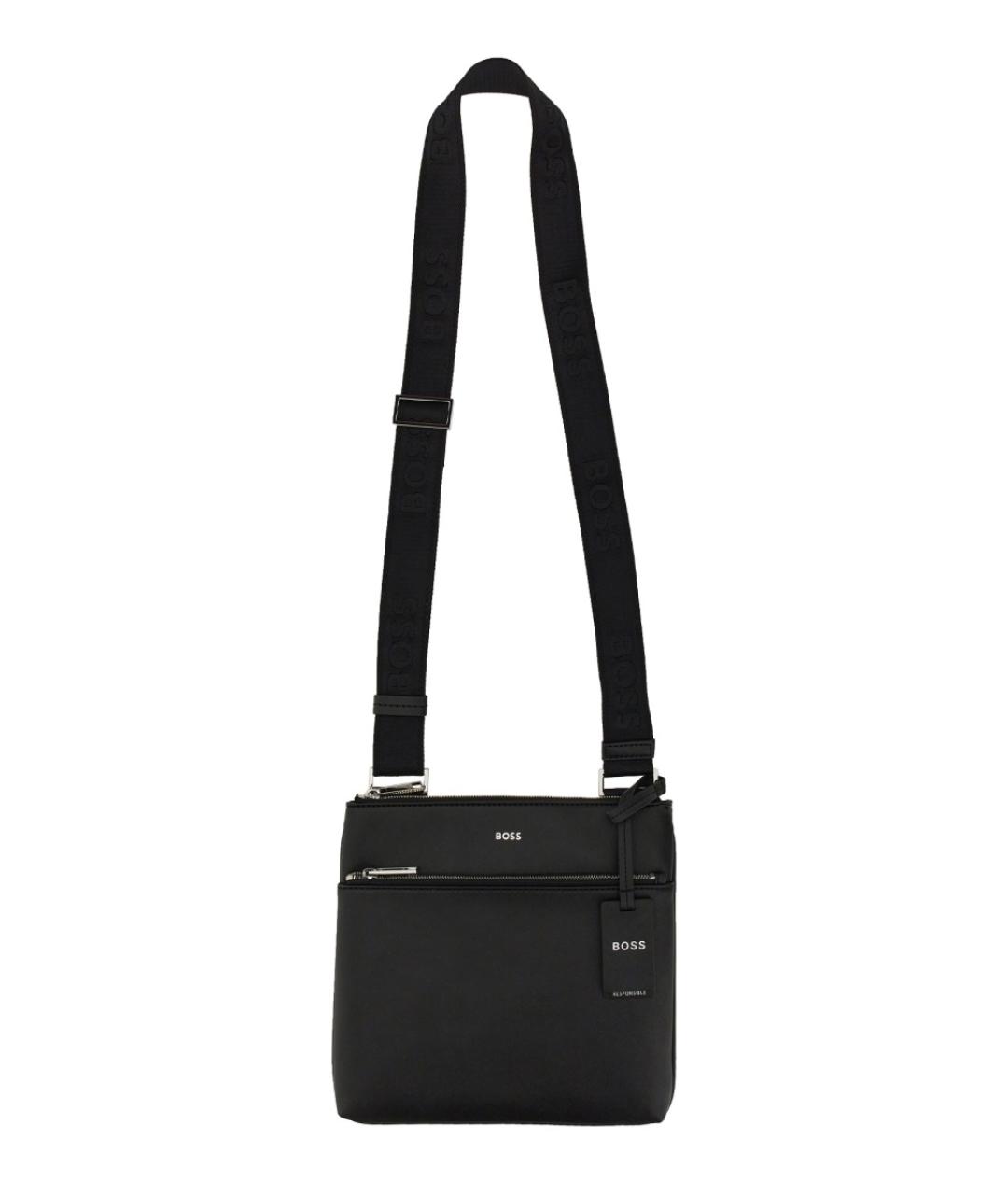 HUGO BOSS Черная кожаная сумка на плечо, фото 1