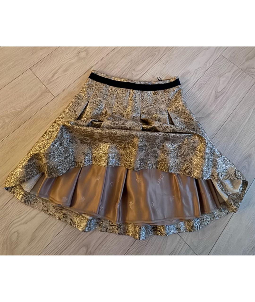 DOLCE&GABBANA Золотая хлопковая юбка мини, фото 3
