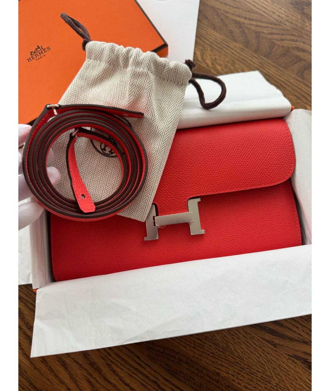 HERMES Оранжевая кожаная сумка через плечо, фото 5