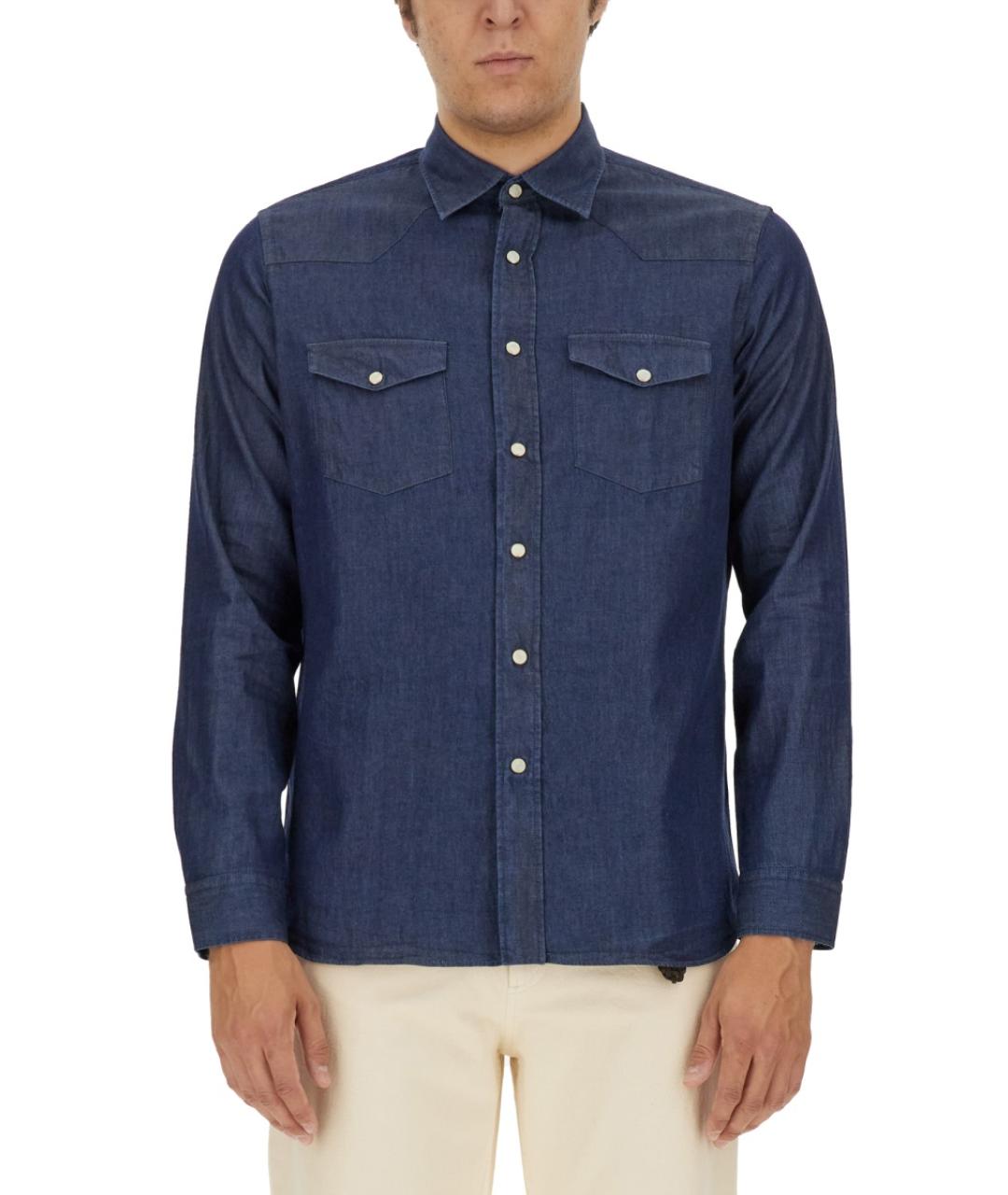 LARDINI Синяя хлопковая кэжуал рубашка, фото 5