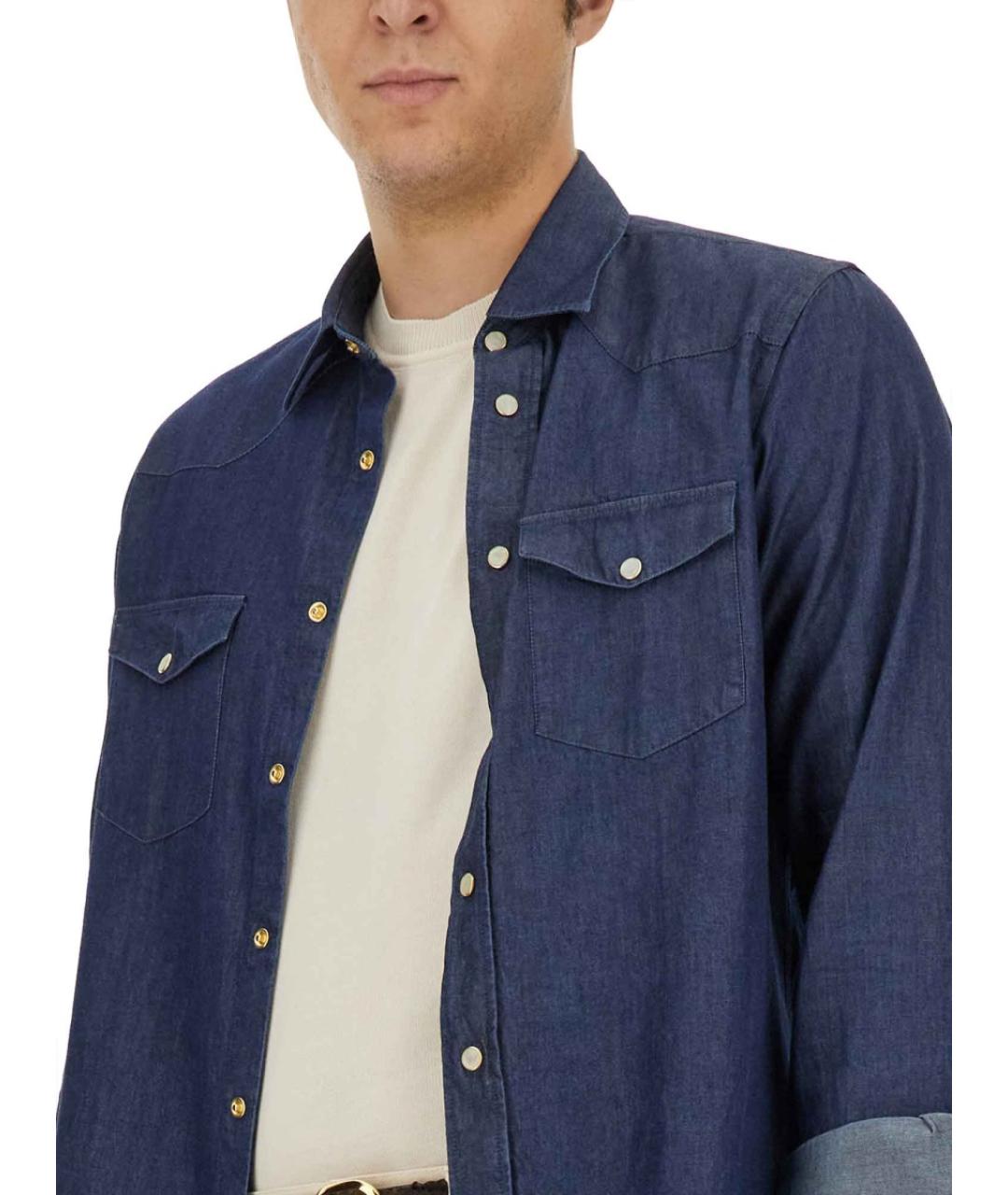 LARDINI Синяя хлопковая кэжуал рубашка, фото 4