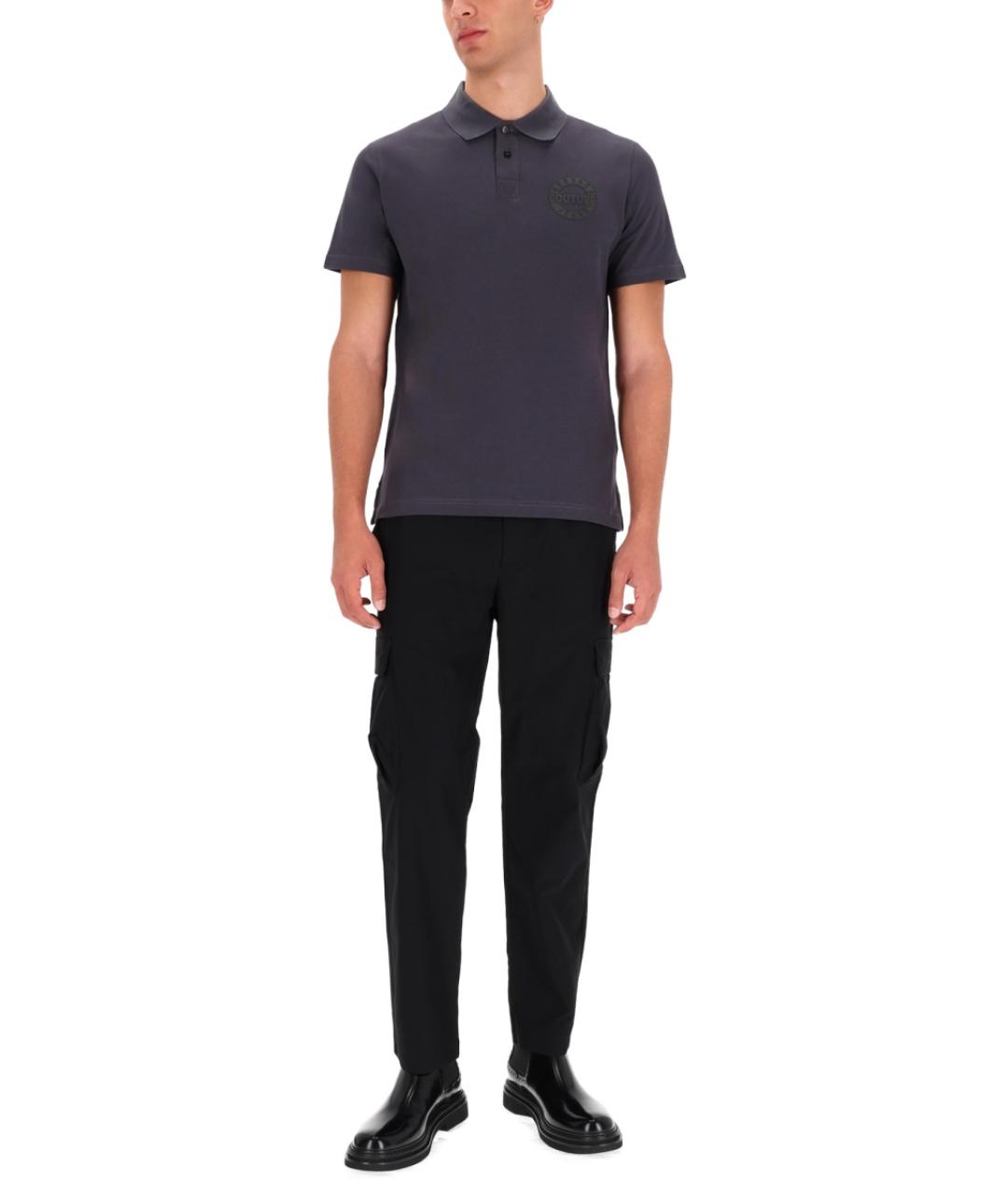 VERSACE JEANS COUTURE Серое хлопковое поло с коротким рукавом, фото 2