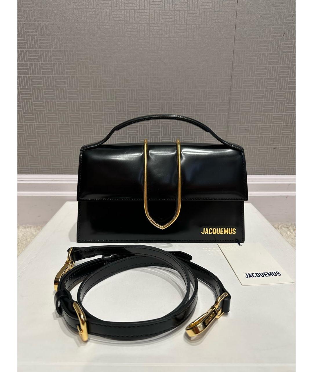 JACQUEMUS Черная сумка через плечо из лакированной кожи, фото 2