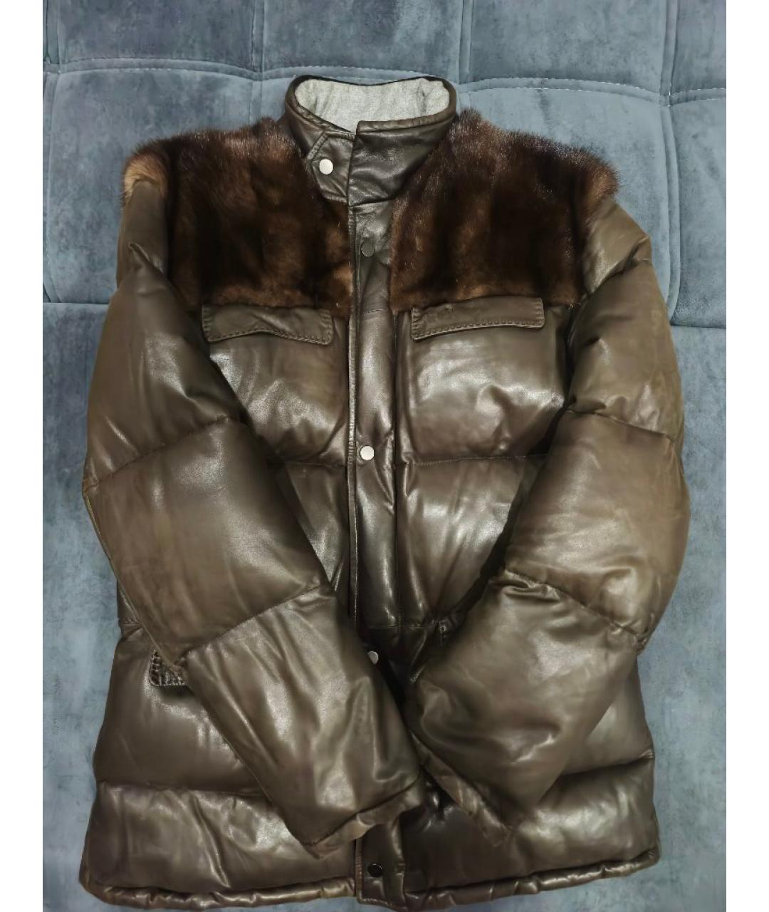KITON Коричневый кожаный пуховик, фото 5