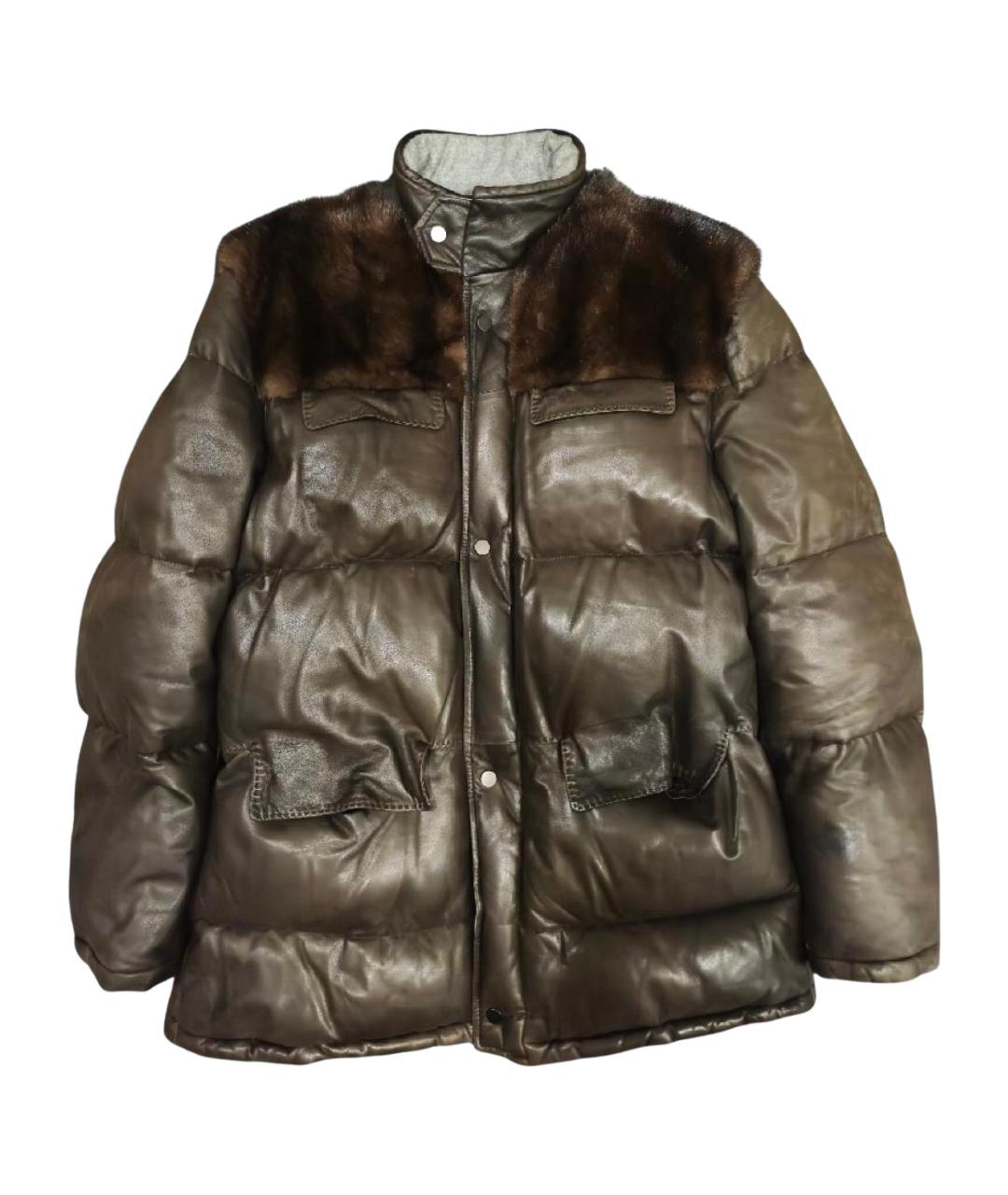 KITON Коричневый кожаный пуховик, фото 1