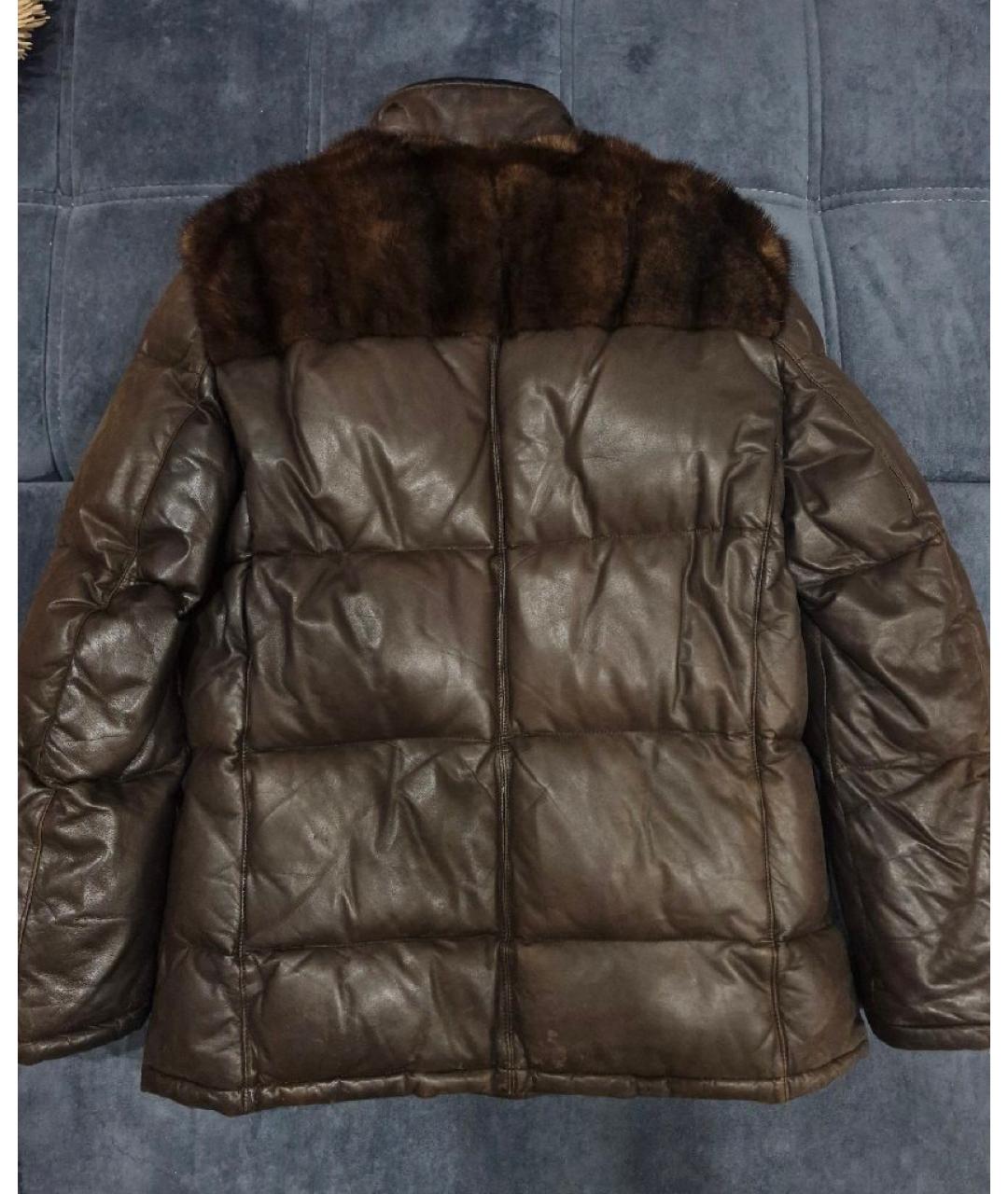 KITON Коричневый кожаный пуховик, фото 2