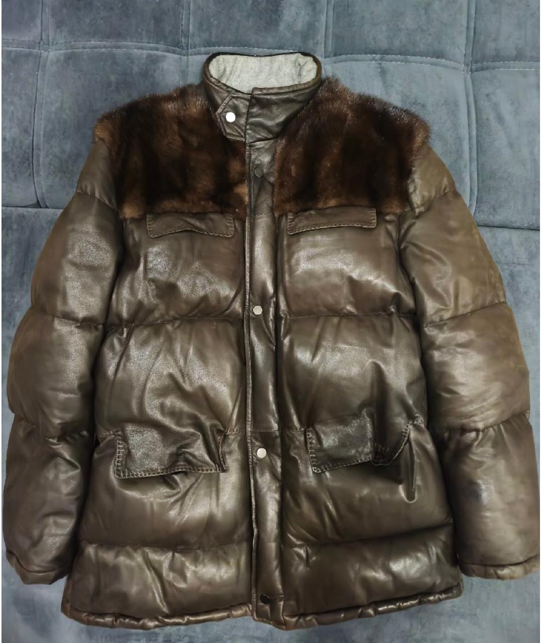 KITON Коричневый кожаный пуховик, фото 8