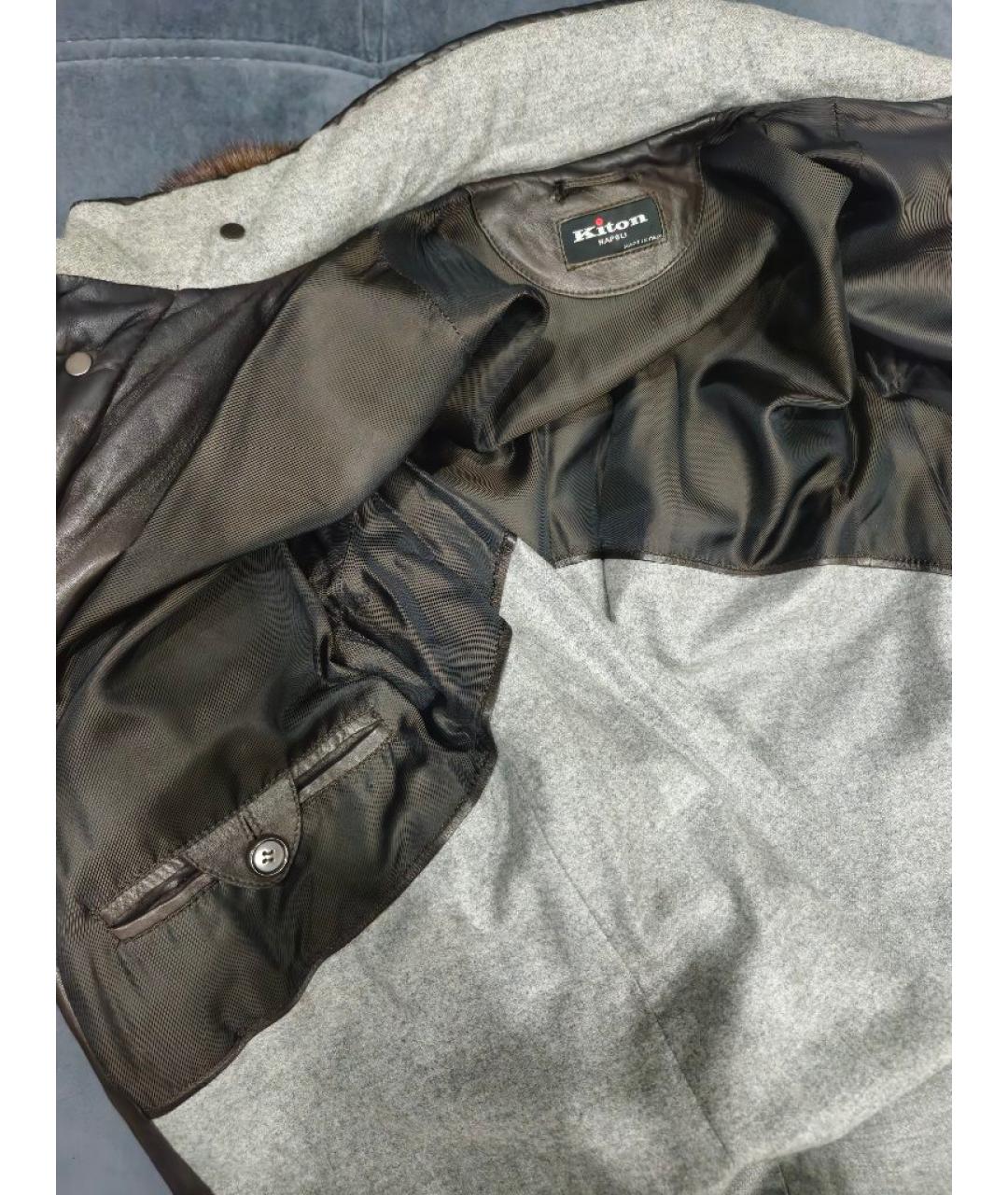 KITON Коричневый кожаный пуховик, фото 3