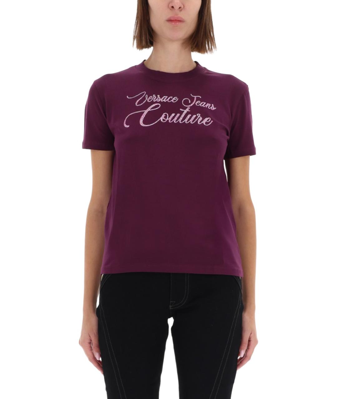 VERSACE JEANS COUTURE Бордовая хлопковая футболка, фото 2