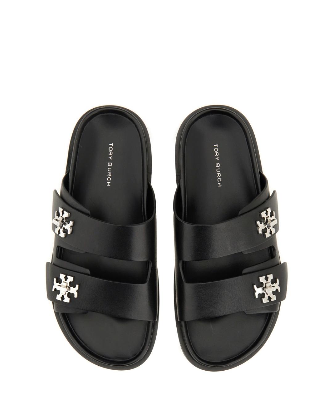 TORY BURCH Черные кожаные шлепанцы, фото 6