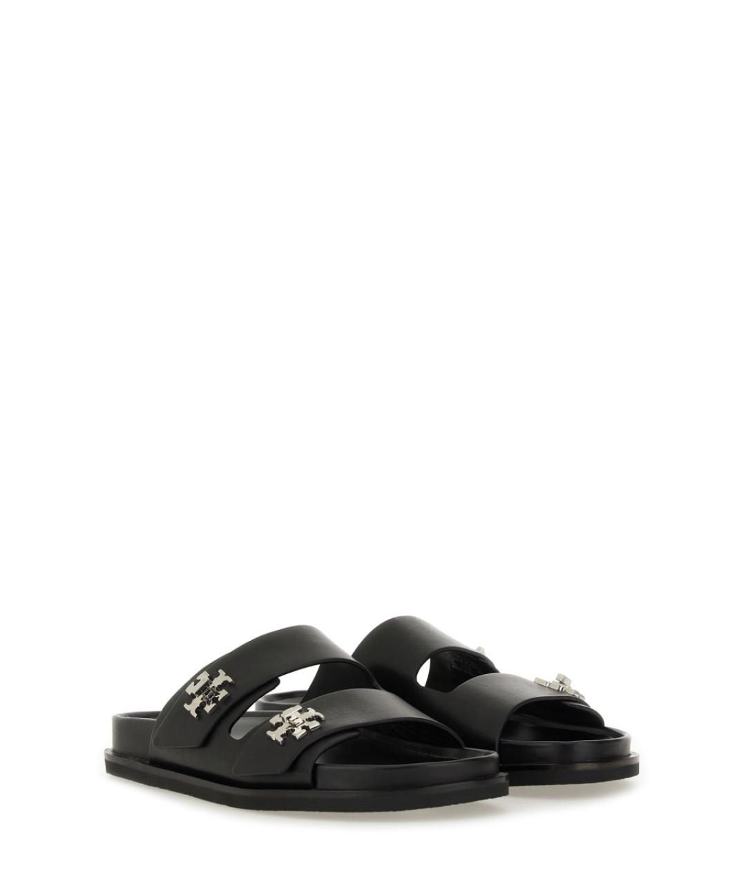 TORY BURCH Черные кожаные шлепанцы, фото 2