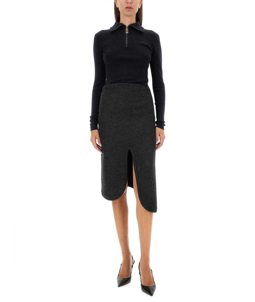 VICTORIA BECKHAM Серая шерстяная юбка миди, фото 3
