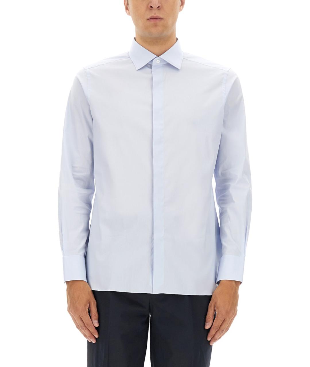 ZEGNA Голубая хлопковая кэжуал рубашка, фото 5