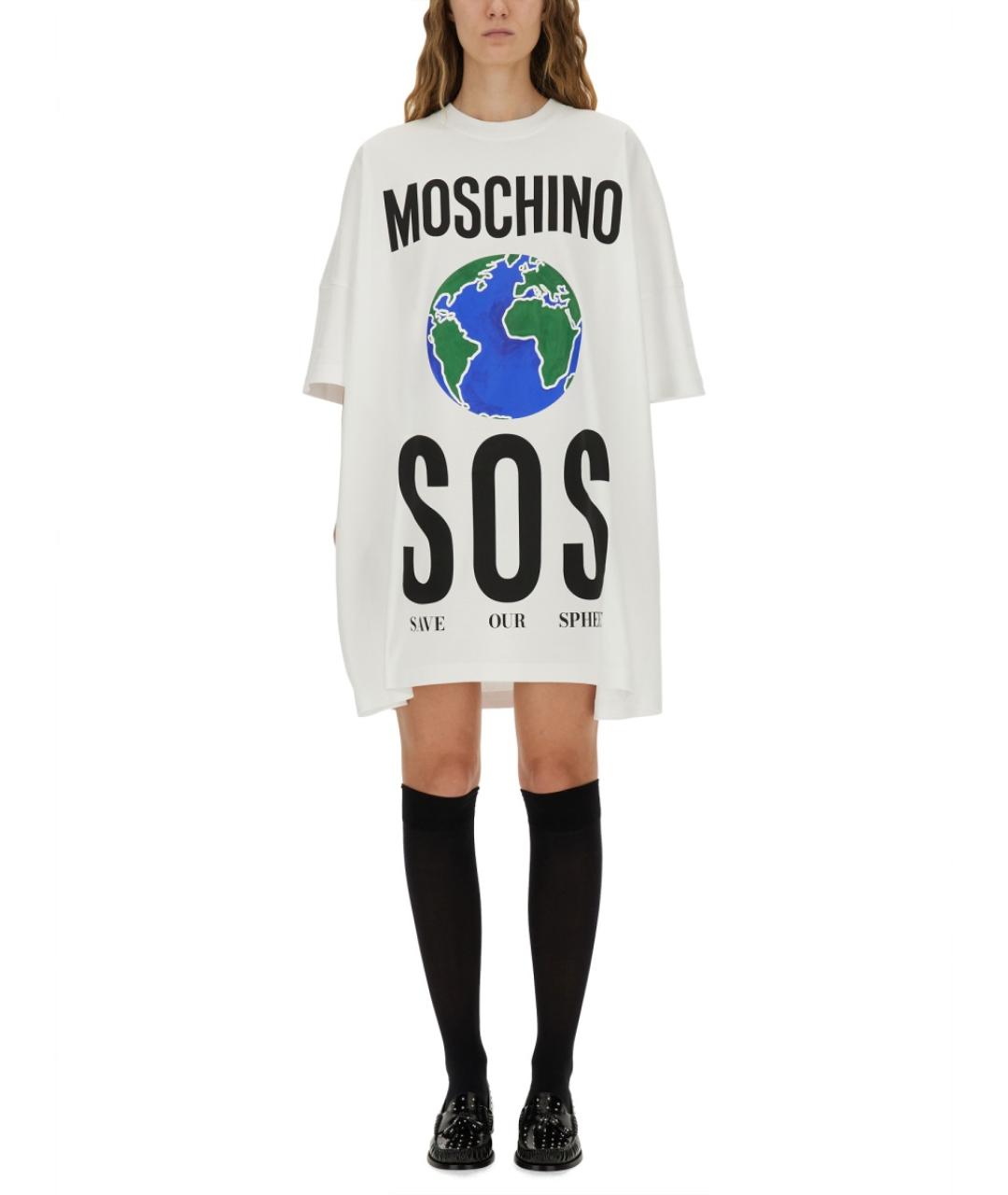 MOSCHINO Белое хлопковое повседневное платье, фото 5