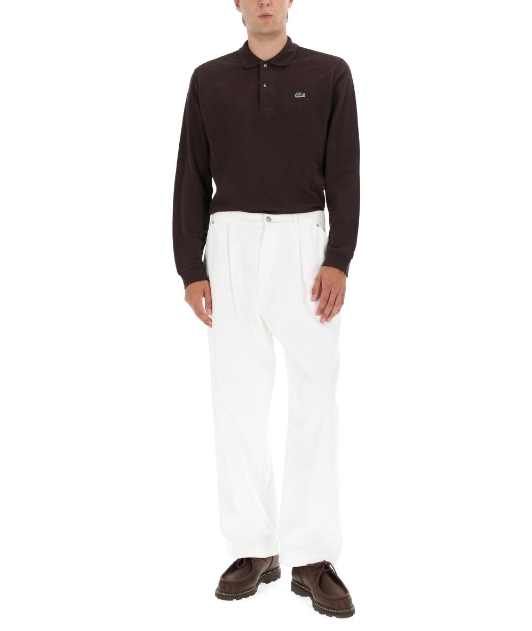 LACOSTE Коричневое хлопковое поло с длинным рукавом, фото 3