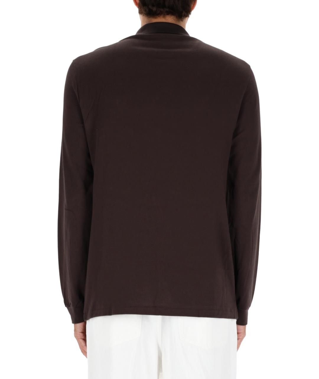LACOSTE Коричневое хлопковое поло с длинным рукавом, фото 5
