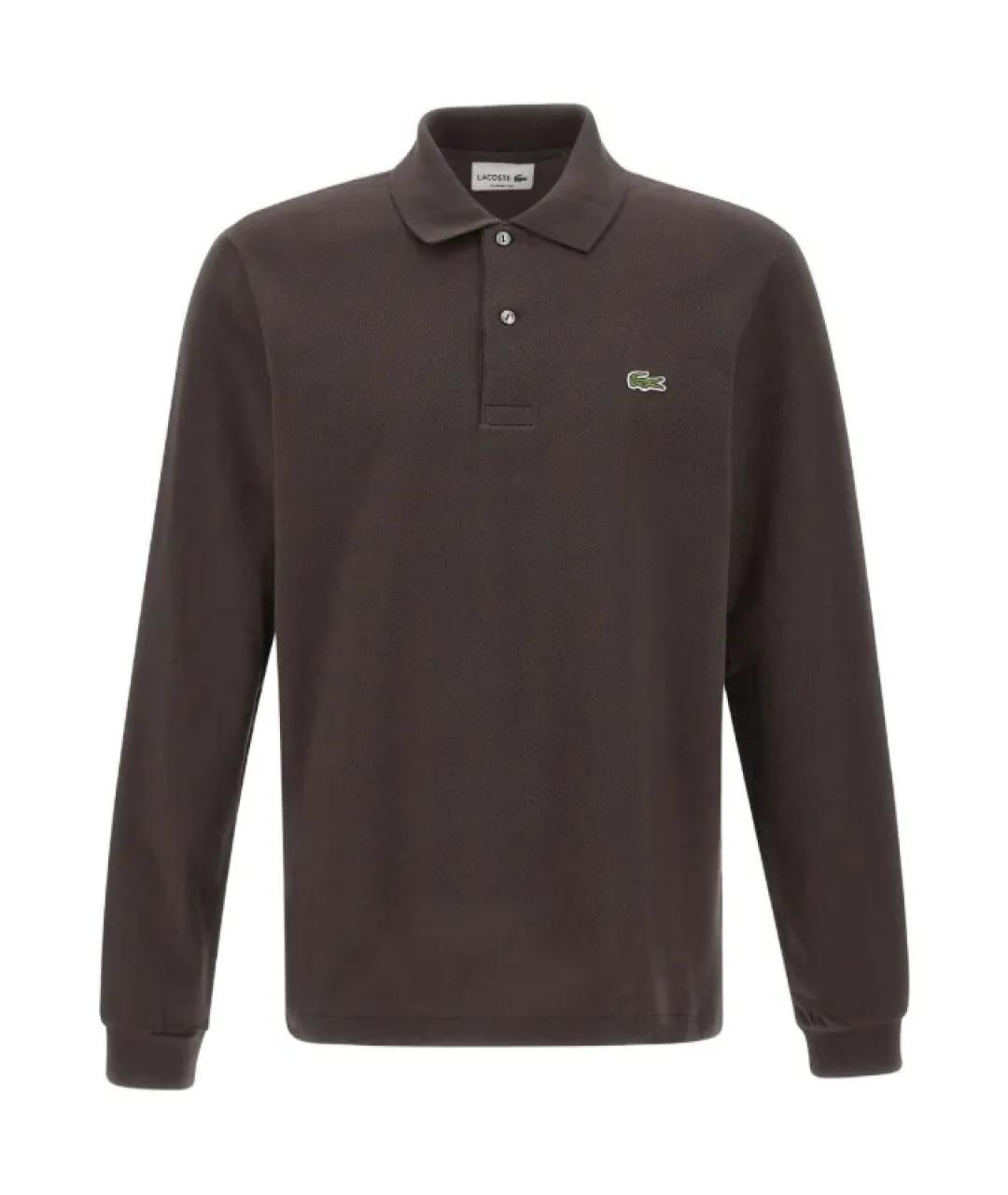 LACOSTE Коричневое хлопковое поло с длинным рукавом, фото 1