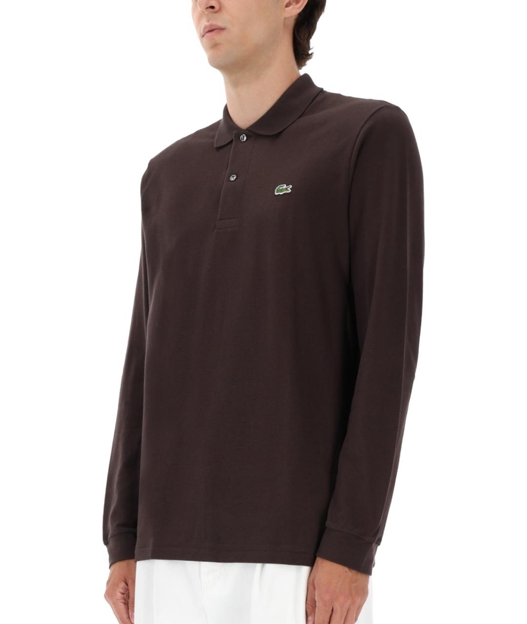 LACOSTE Коричневое хлопковое поло с длинным рукавом, фото 4