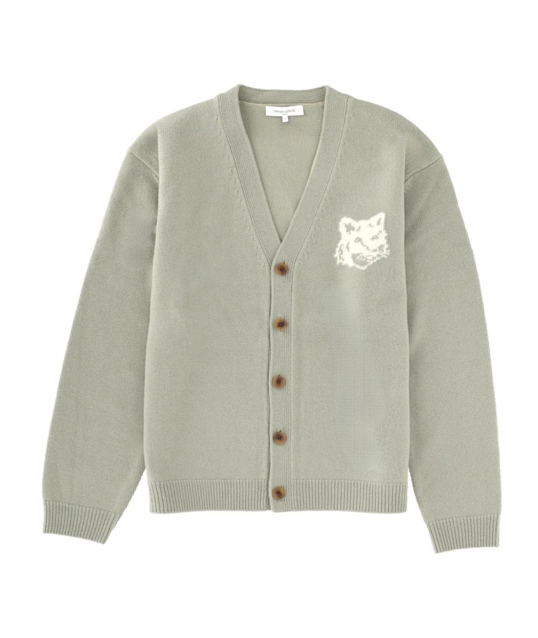 MAISON KITSUNE Зеленый шерстяной кардиган, фото 1