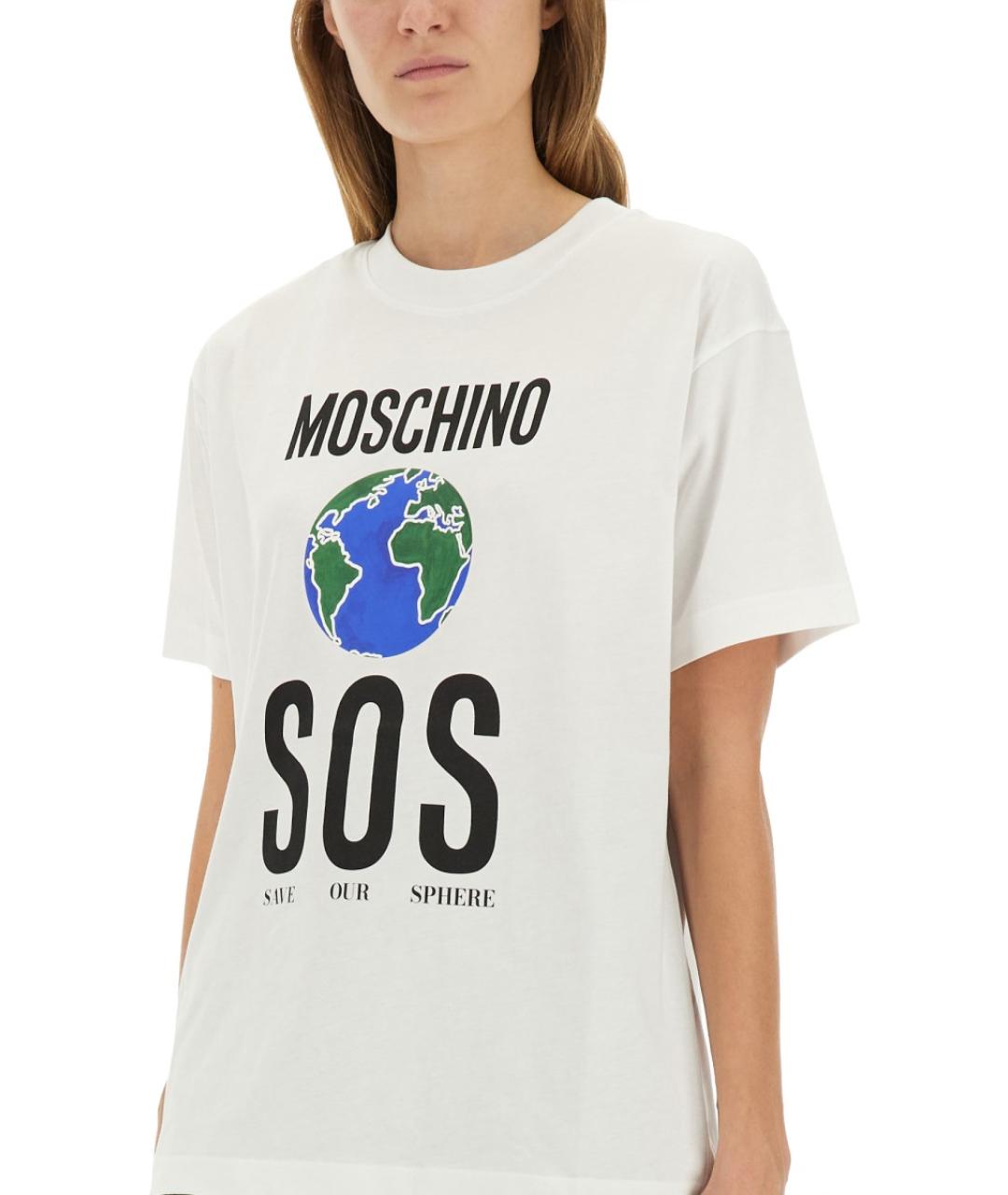 MOSCHINO Белая хлопковая футболка, фото 4