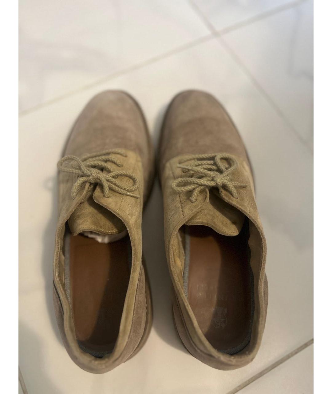 BRUNELLO CUCINELLI Бежевые замшевые низкие ботинки, фото 3