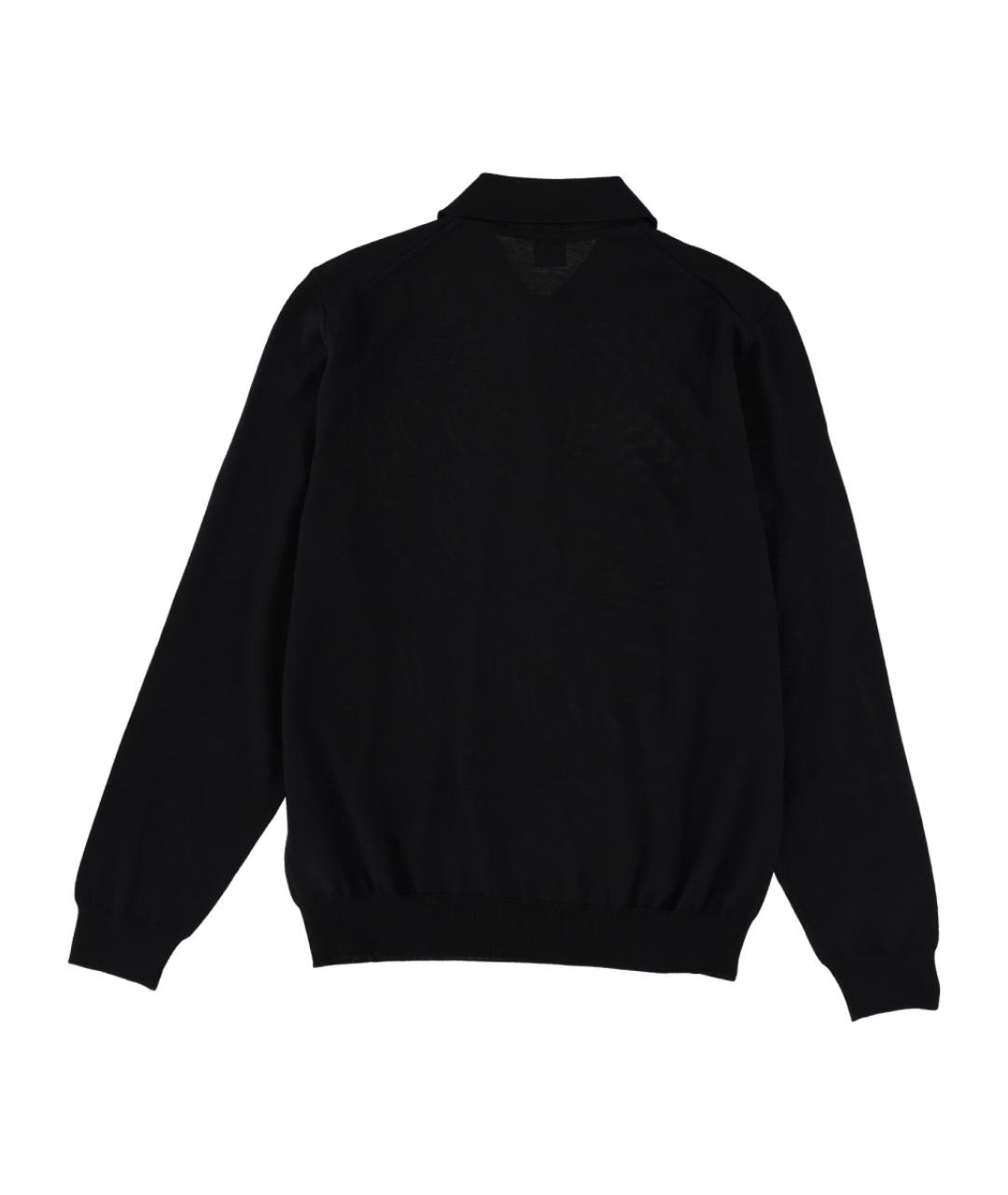 HUGO BOSS Черное хлопко-шерстяное поло с длинным рукавом, фото 2