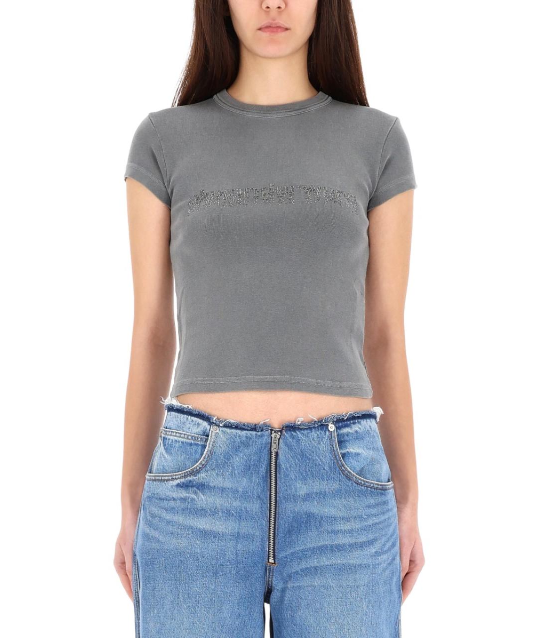 ALEXANDER WANG Серая хлопковая футболка, фото 4