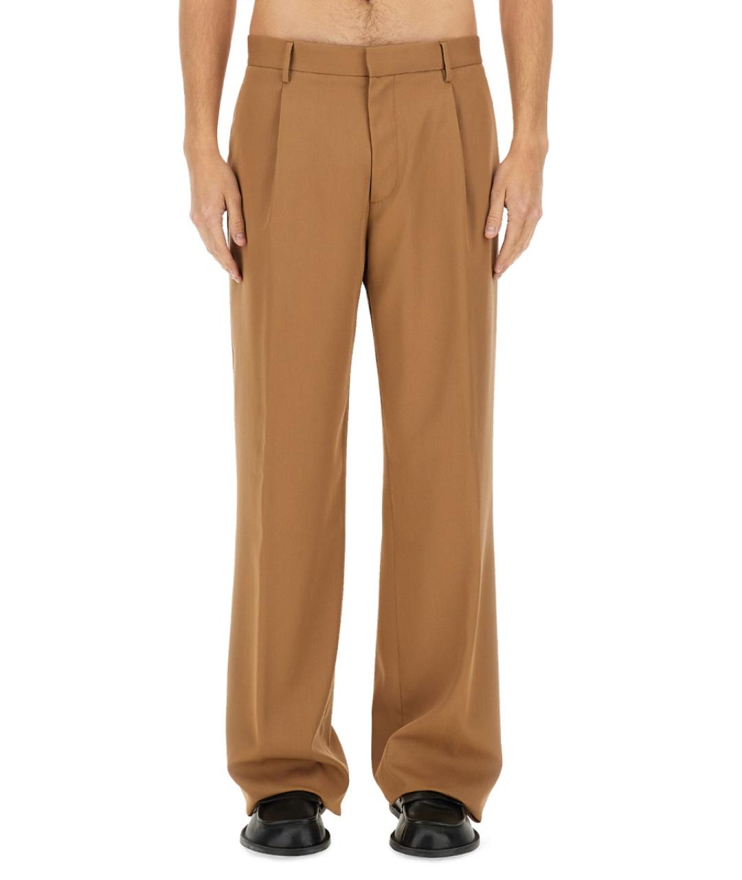 LARDINI Коричневые шерстяные повседневные брюки, фото 2