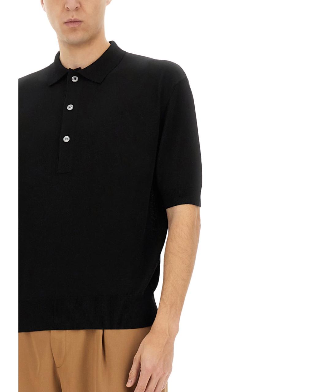 LARDINI Черное вискозное поло с коротким рукавом, фото 4