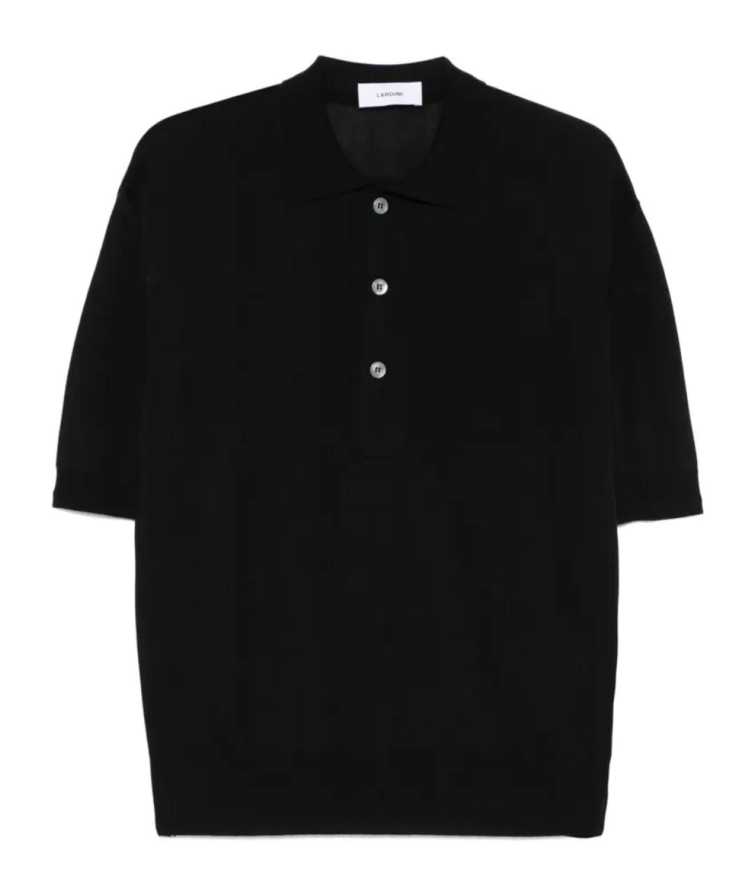 LARDINI Черное вискозное поло с коротким рукавом, фото 1