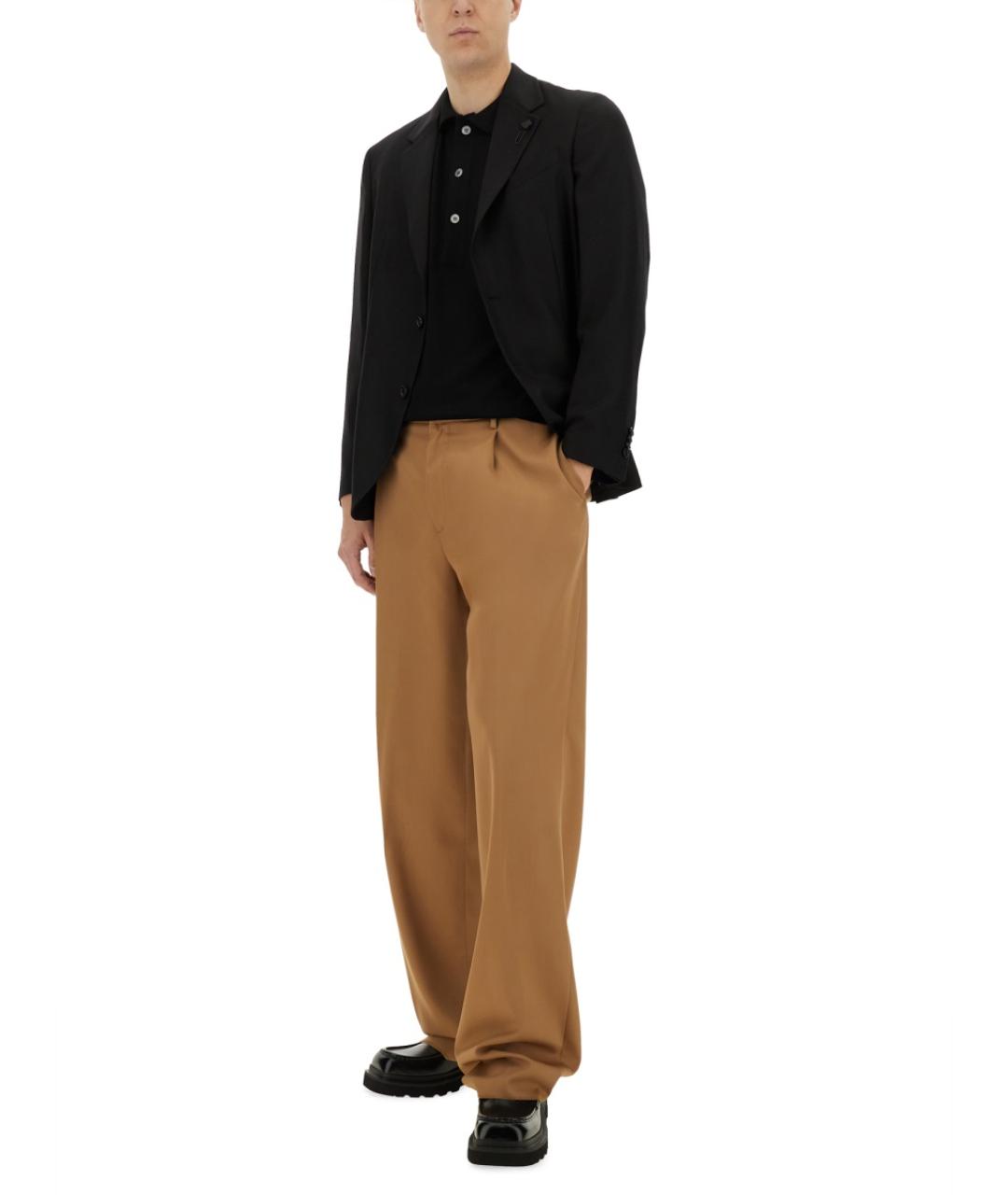 LARDINI Черное вискозное поло с коротким рукавом, фото 2