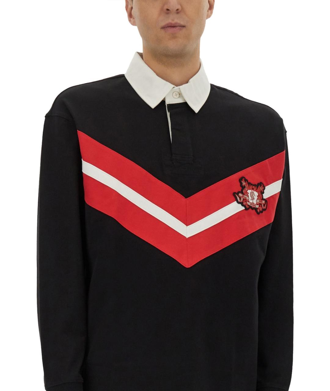 HUGO Черное хлопковое поло с длинным рукавом, фото 4