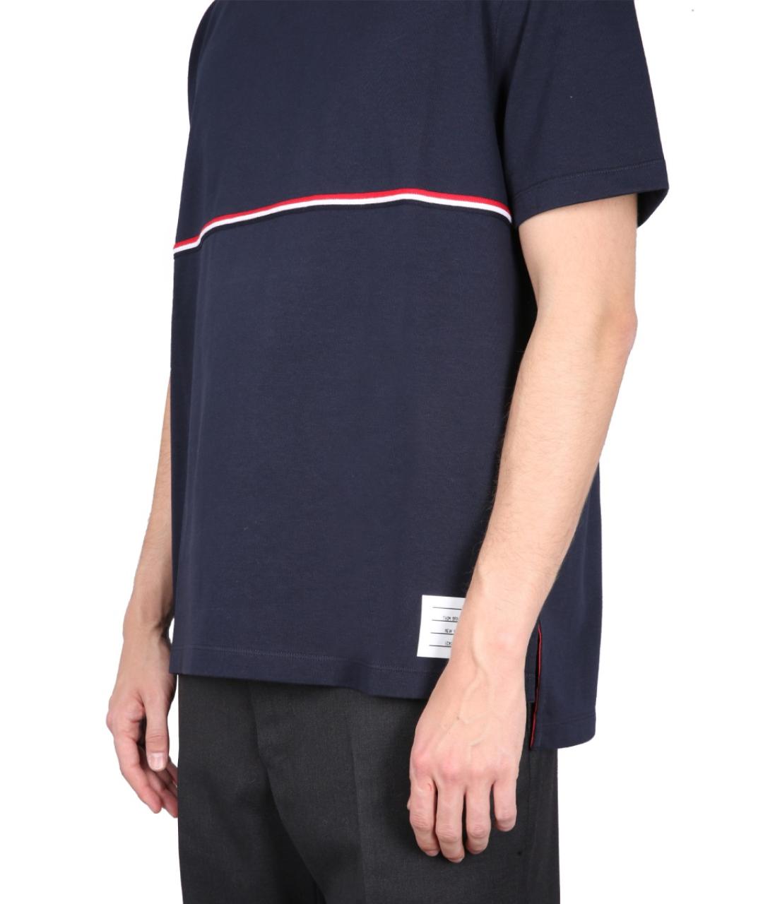 THOM BROWNE Синяя хлопковая футболка, фото 4