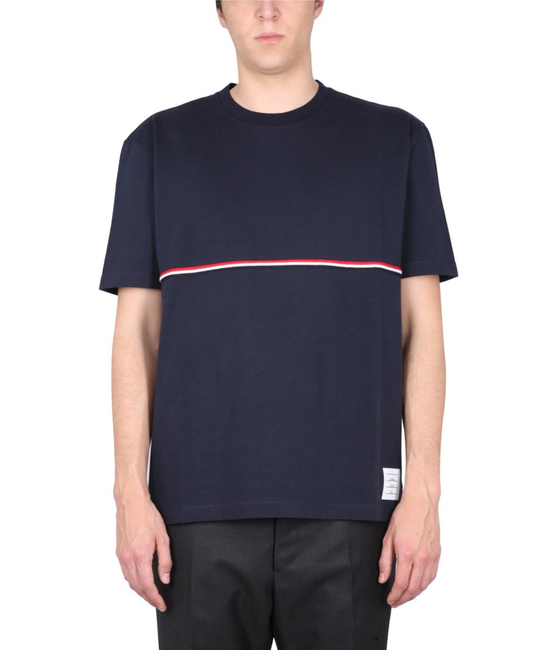 THOM BROWNE Синяя хлопковая футболка, фото 5