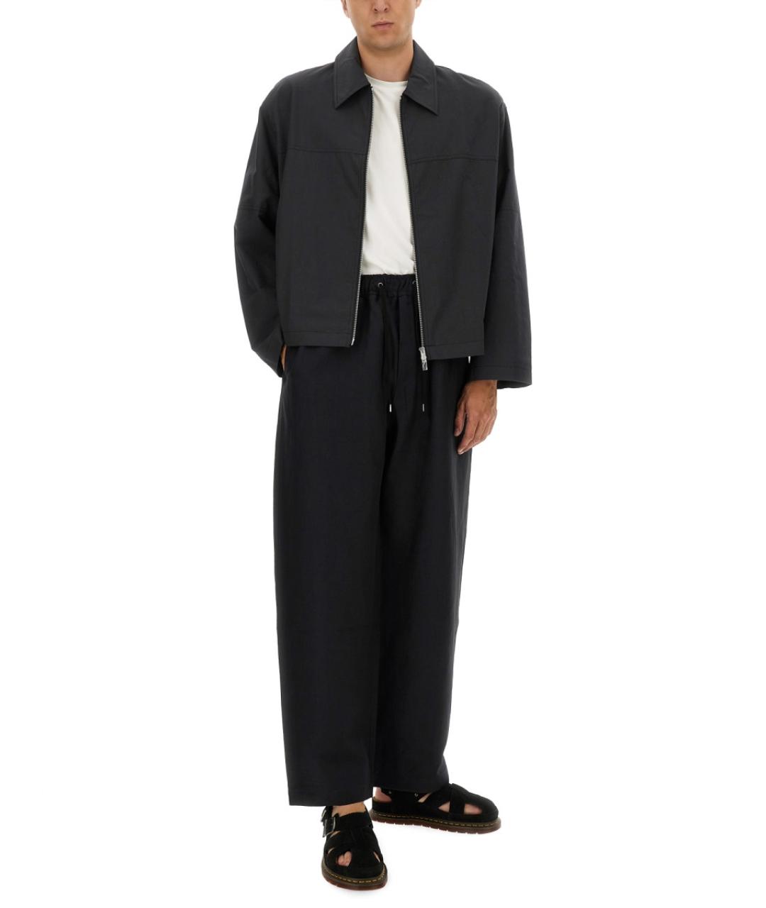 STUDIO NICHOLSON Синие льняные повседневные брюки, фото 2