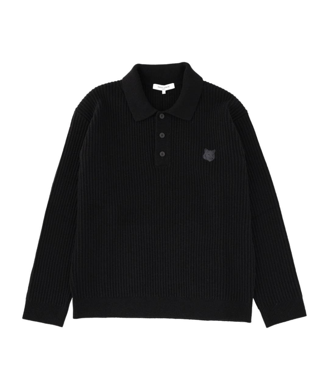 MAISON KITSUNE Черное хлопко-шерстяное поло с длинным рукавом, фото 1