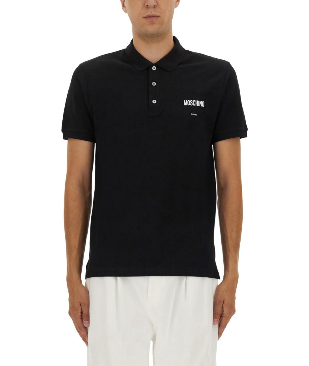 MOSCHINO Черное хлопковое поло с коротким рукавом, фото 5