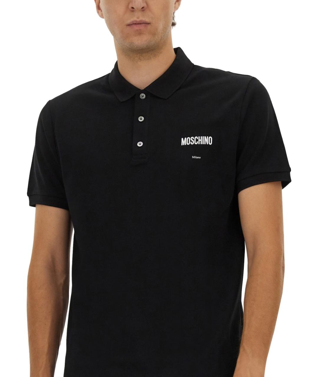 MOSCHINO Черное хлопковое поло с коротким рукавом, фото 4