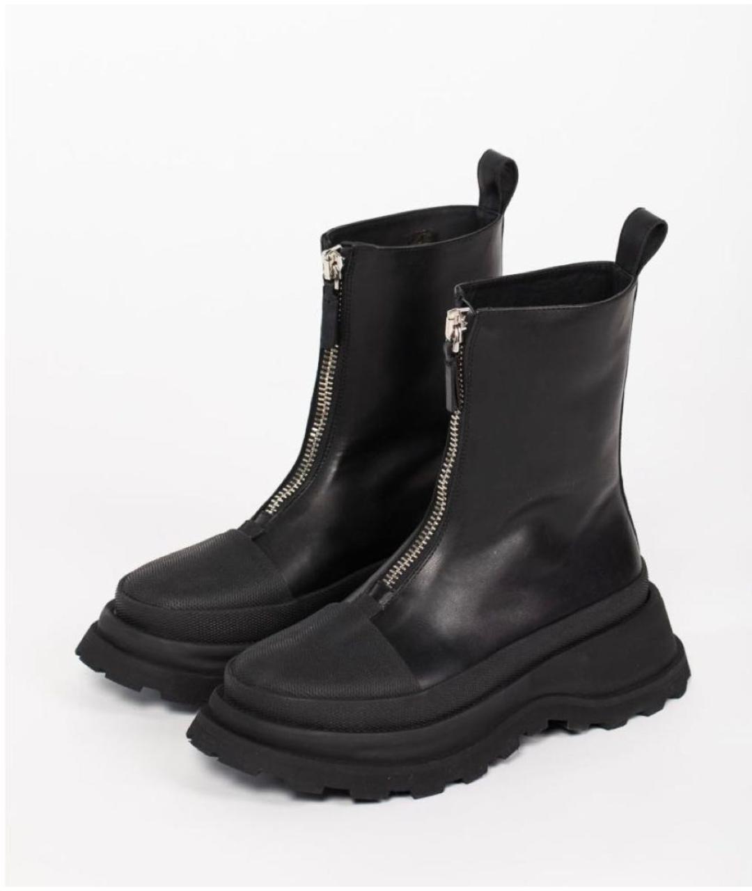 JIL SANDER Черные кожаные ботинки, фото 2