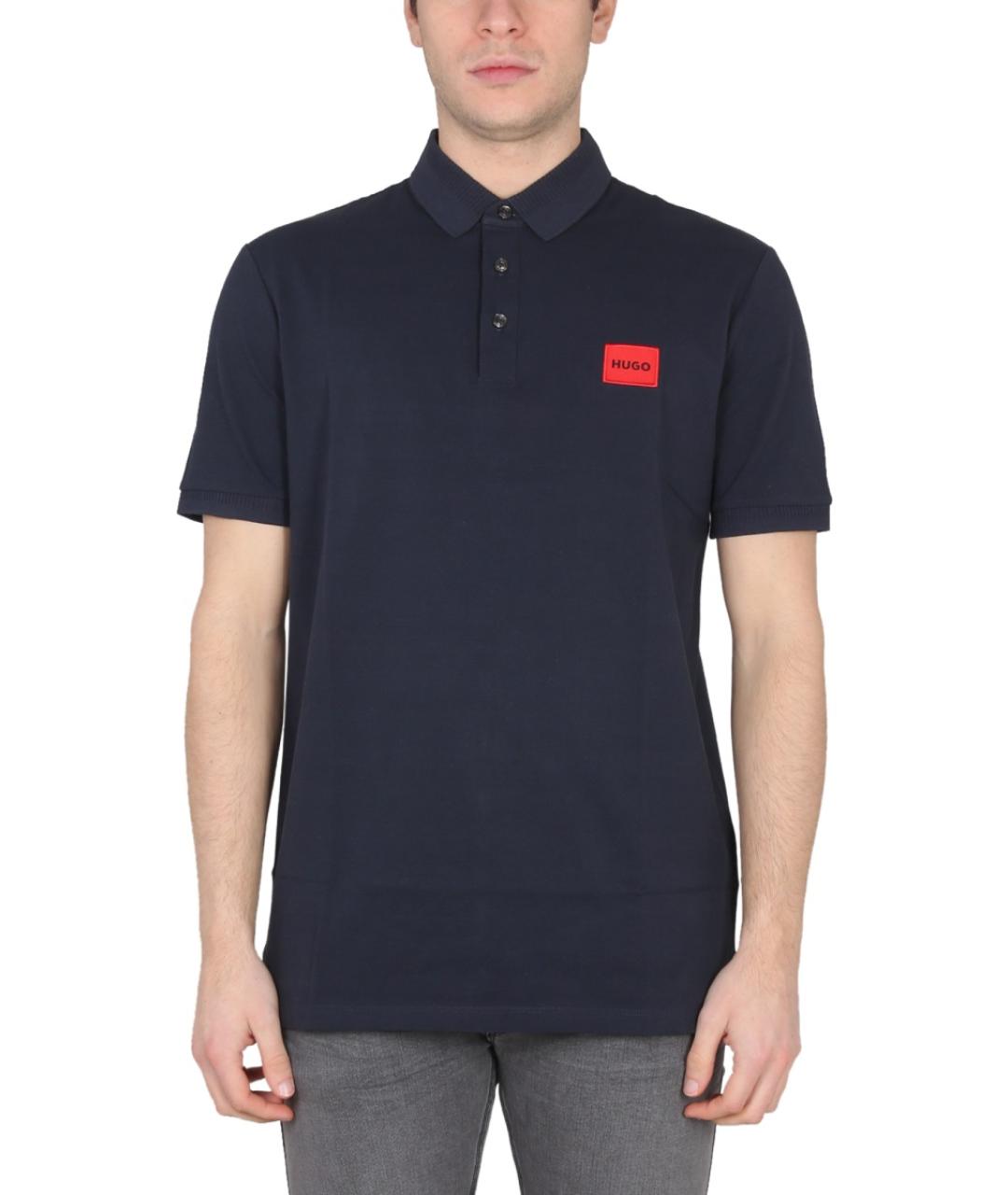 HUGO Темно-синее хлопковое поло с коротким рукавом, фото 5