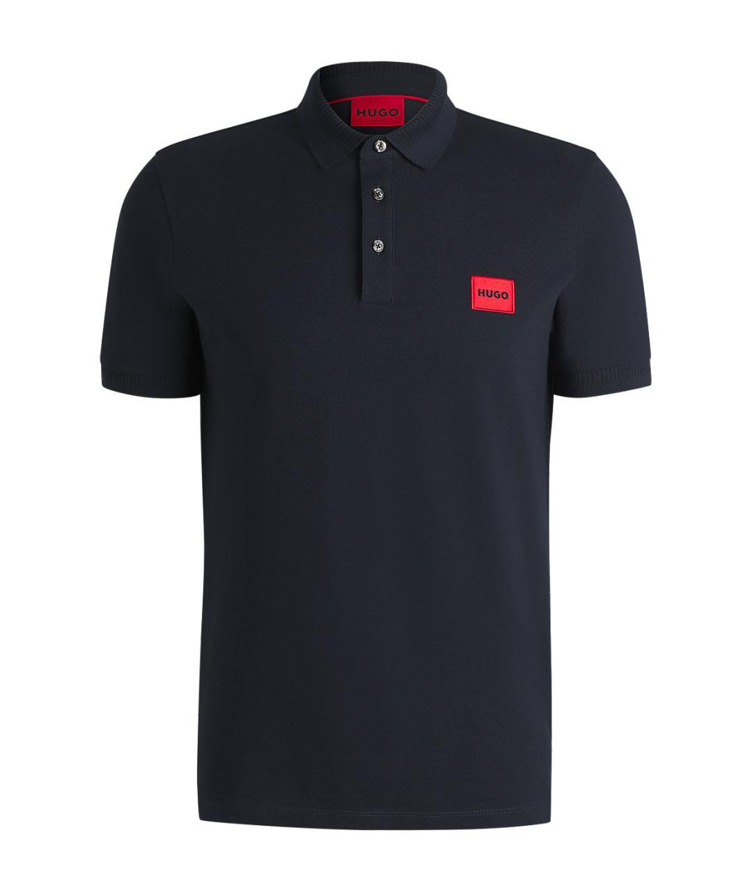 HUGO Темно-синее хлопковое поло с коротким рукавом, фото 1