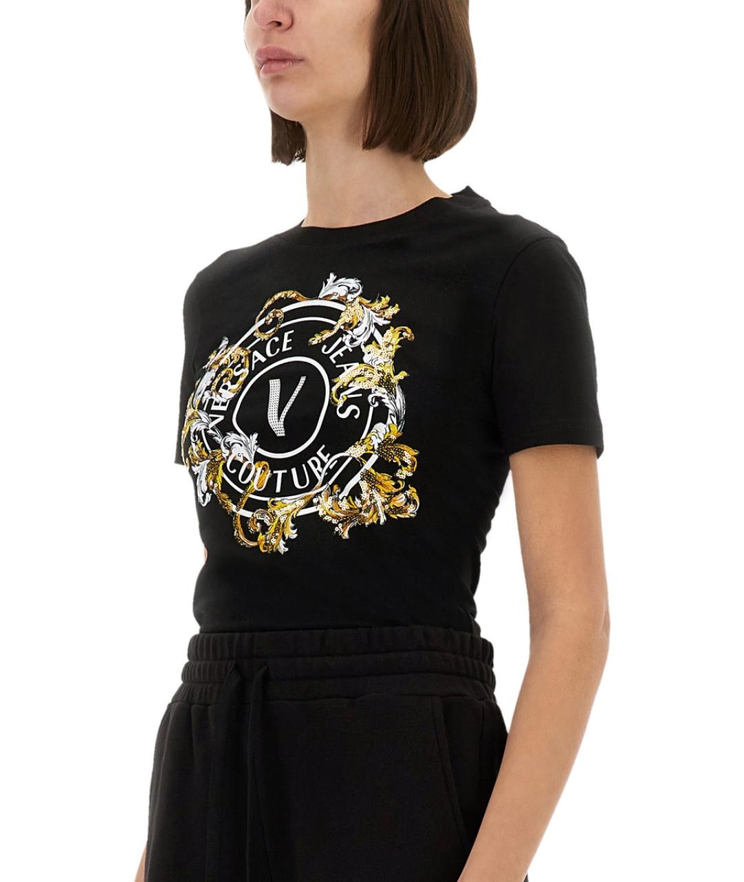 VERSACE JEANS COUTURE Черная хлопковая футболка, фото 5