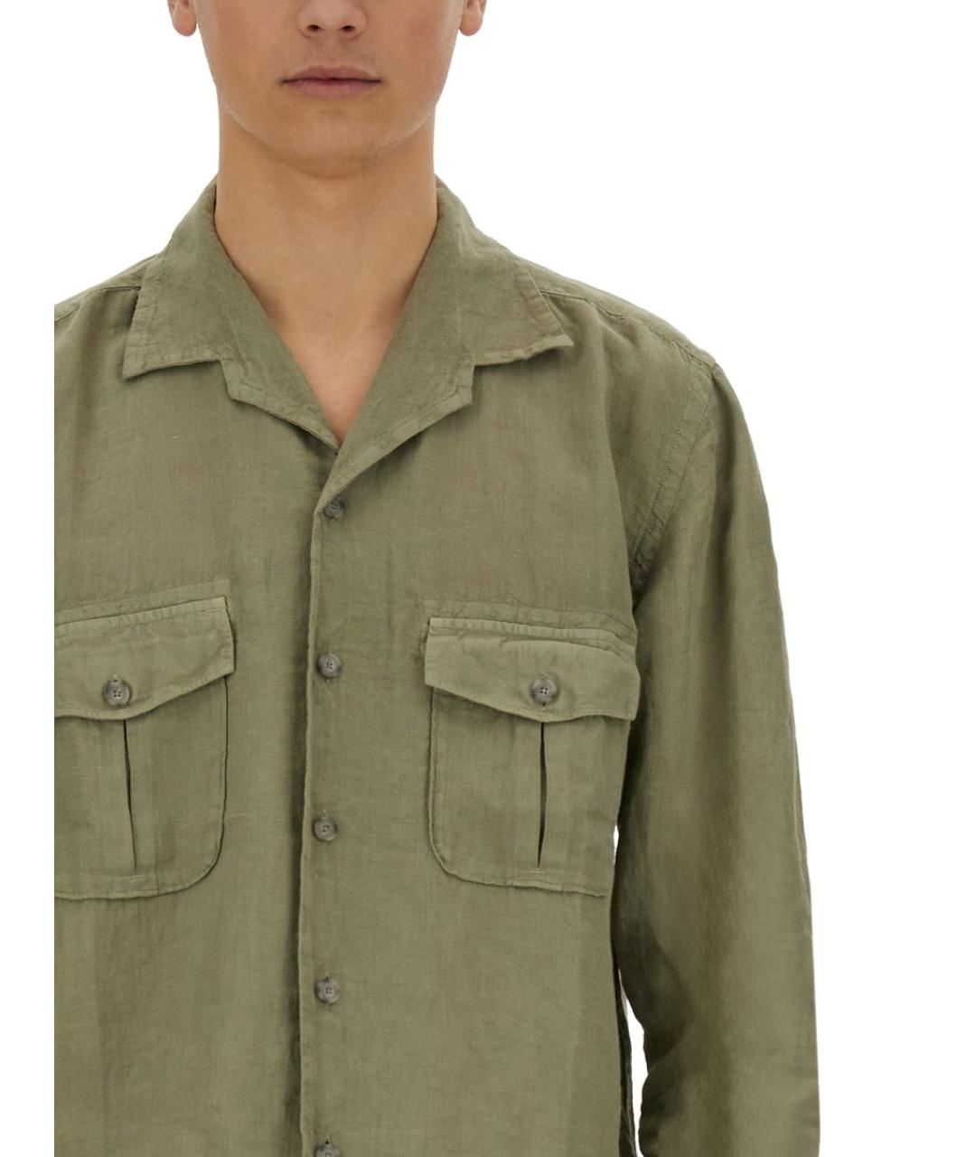 120% LINO Зеленая льняная кэжуал рубашка, фото 4