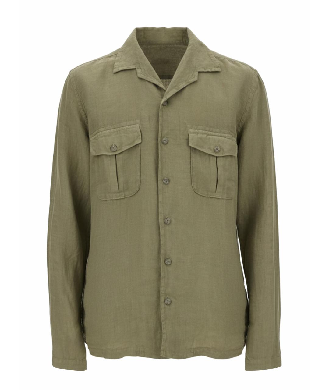 120% LINO Зеленая льняная кэжуал рубашка, фото 1