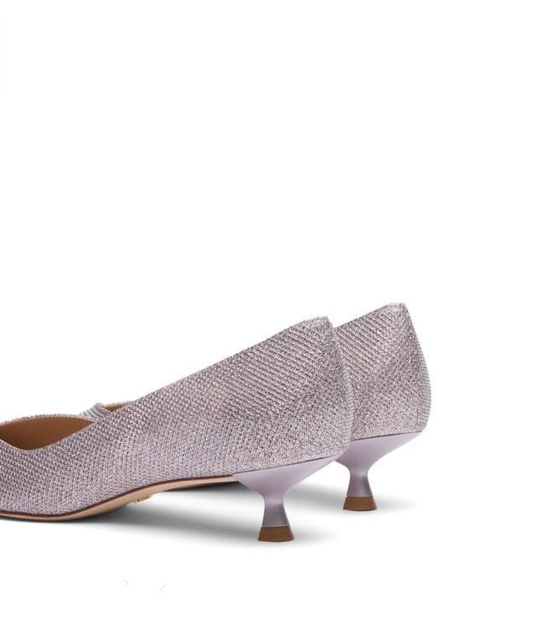 STUART WEITZMAN Серебряные кожаные лодочки на низком каблуке, фото 4